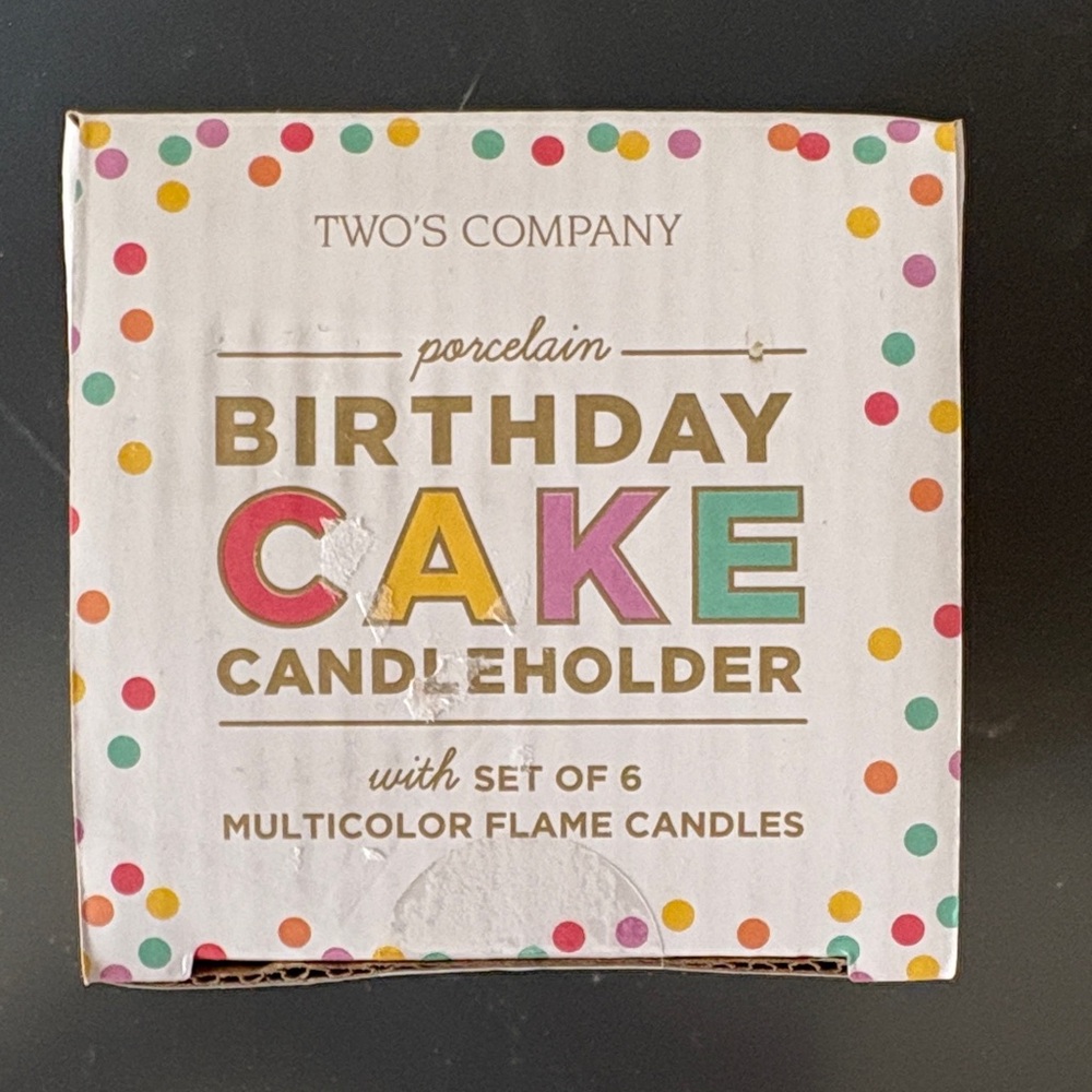 New In Box Two's Company Porcelain Birthday Cake Candleholder - Multicolor